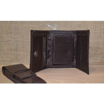 Portfel skórzany ciemnobrązowy męski  z andyjskim etnicznym haftem.