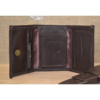 Portfel skórzany ciemnobrązowy męski  z andyjskim etnicznym haftem.