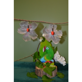 KOLCZYKI  Z PIÓR W KSZTAŁCIE KWIATÓW