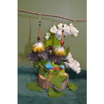 KOLCZYKI  Z PIÓR W KSZTAŁCIE KWIATÓW