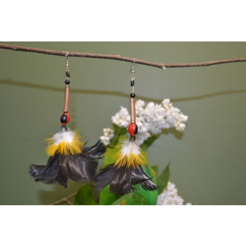 KOLCZYKI  Z PIÓR W KSZTAŁCIE KWIATÓW