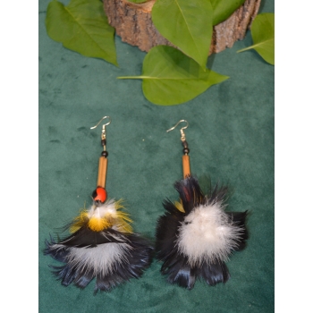 KOLCZYKI  Z PIÓR W KSZTAŁCIE KWIATÓW