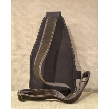 Torebka skórzana ciemnobrązowa typu gruszka  haftowana etnicznym kwiatowym  wzorem.