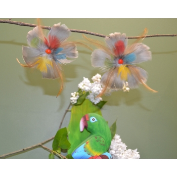 KOLCZYKI  Z PIÓR W KSZTAŁCIE KWIATÓW