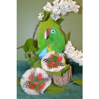 KOLCZYKI  Z PIÓR W KSZTAŁCIE KWIATÓW