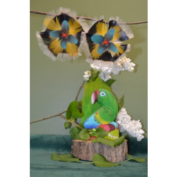 KOLCZYKI  Z PIÓR W KSZTAŁCIE KWIATÓW