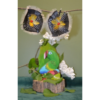 KOLCZYKI  Z PIÓR W KSZTAŁCIE KWIATÓW