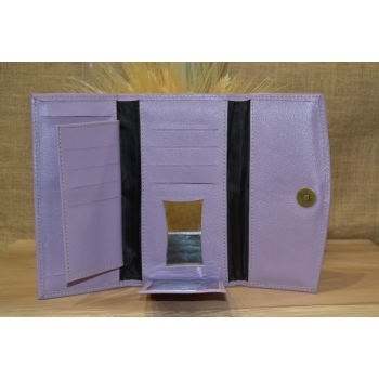 Portfel duży skórzany fioletowy z kwiatowym kolorowym haftem .