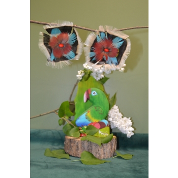 KOLCZYKI  Z PIÓR W KSZTAŁCIE KWIATÓW