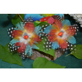 KOLCZYKI  Z PIÓR W KSZTAŁCIE KWIATÓW