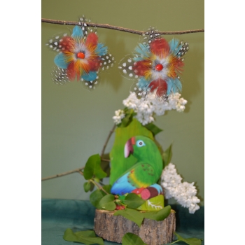 KOLCZYKI  Z PIÓR W KSZTAŁCIE KWIATÓW