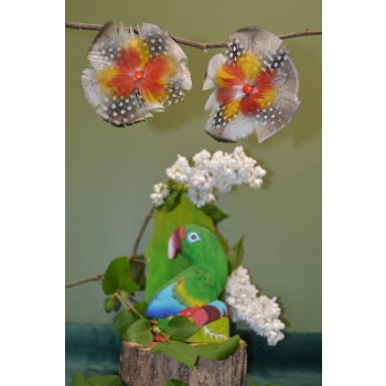 KOLCZYKI  Z PIÓR W KSZTAŁCIE KWIATÓW