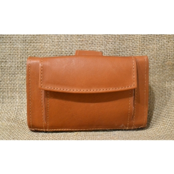 Portfel mały skórzany jasnobrązowy z kwiatowym kolorowym haftem