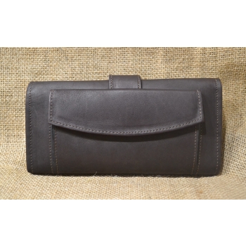 Portfel duży skórzany ciemnobrązowy z kwiatowym kolorowym haftem .