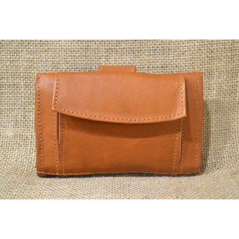 Portfel mały skórzany jasnobrązowy z kwiatowym haftem