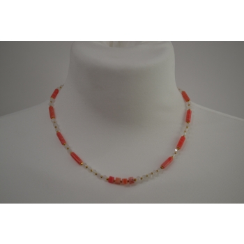 Naszyjnik z Rodochrozytu i Kwarcu Różowego.