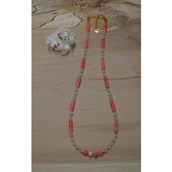 Naszyjnik z Rodochrozytu i Kwarcu Różowego.