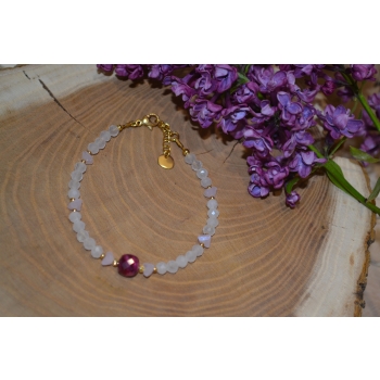 Bransoletka z tygrysiego oka w kolorze fuksji i kwarcu różowego .