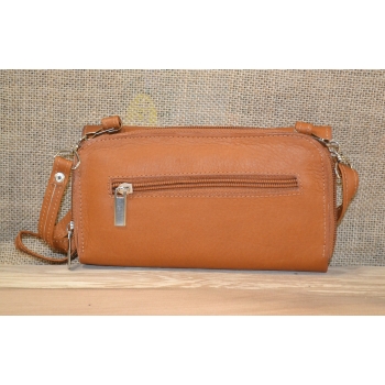 Portfel torebka skórzana brązowa z kwiatowym kolorowym haftem .