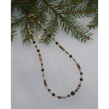 Naszyjnik handmade z kamieni jaspisu, brązytu i pirytu .