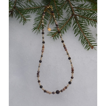 Naszyjnik handmade z kamieni jaspisu, brązytu i pirytu .
