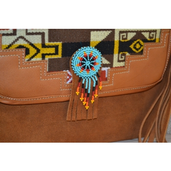 Torebka ze skóry etno w brązowym kolorze  z koralikami mullo .