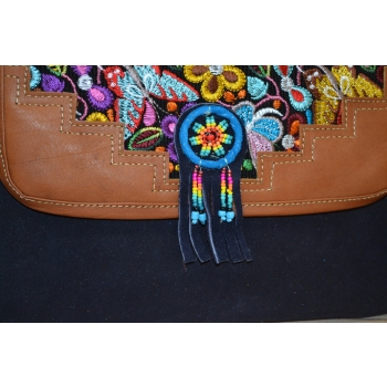 Torebka ze skóry etno w granatowym kolorze  z koralikami mullo .