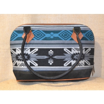 Torebka etniczna z czarnej zamszowej skóry i wełnianej haftowanej tkaniny .