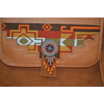 Torebka ze skóry etno w brązowym kolorze  z koralikami mullo .