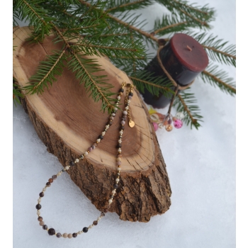 Naszyjnik handmade z kamieni jaspisu, brązytu i pirytu .